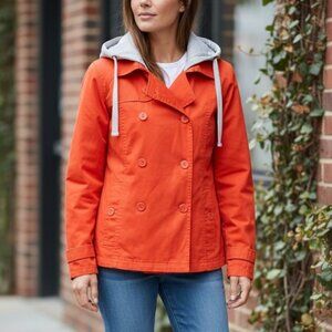 NEW Hurley Watson Cropped Trench Jacket Women’s Size Large Red Detachable Hood
